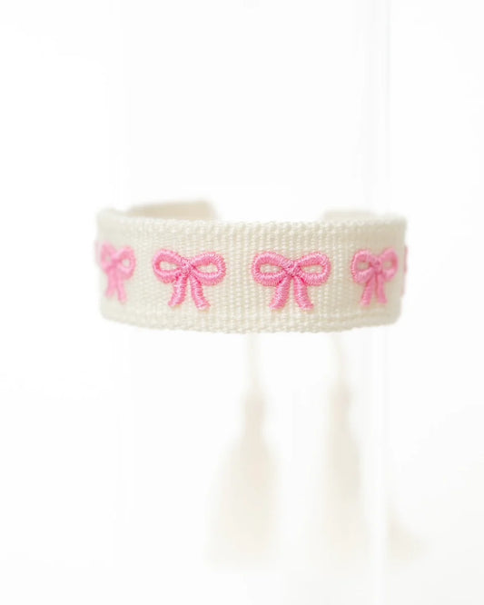 light pink bow tassel bracelet