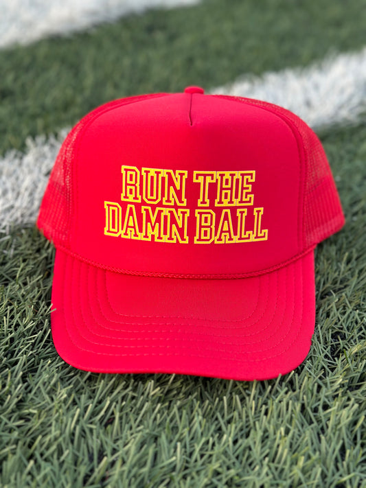 run the damn ball trucker hat